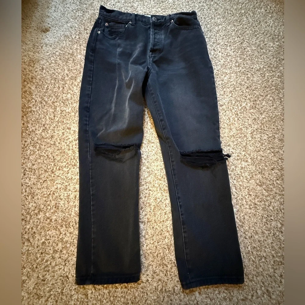 Pistola Size 29 Womens Jeans Black Wide Leg High Rise button fly distressed knee